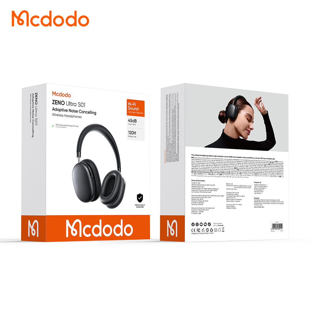 ყურსასმენი Mcdodo ZENO Ultra S01   Adaptive Noise Cancelling Wireless Headphones HP-5200