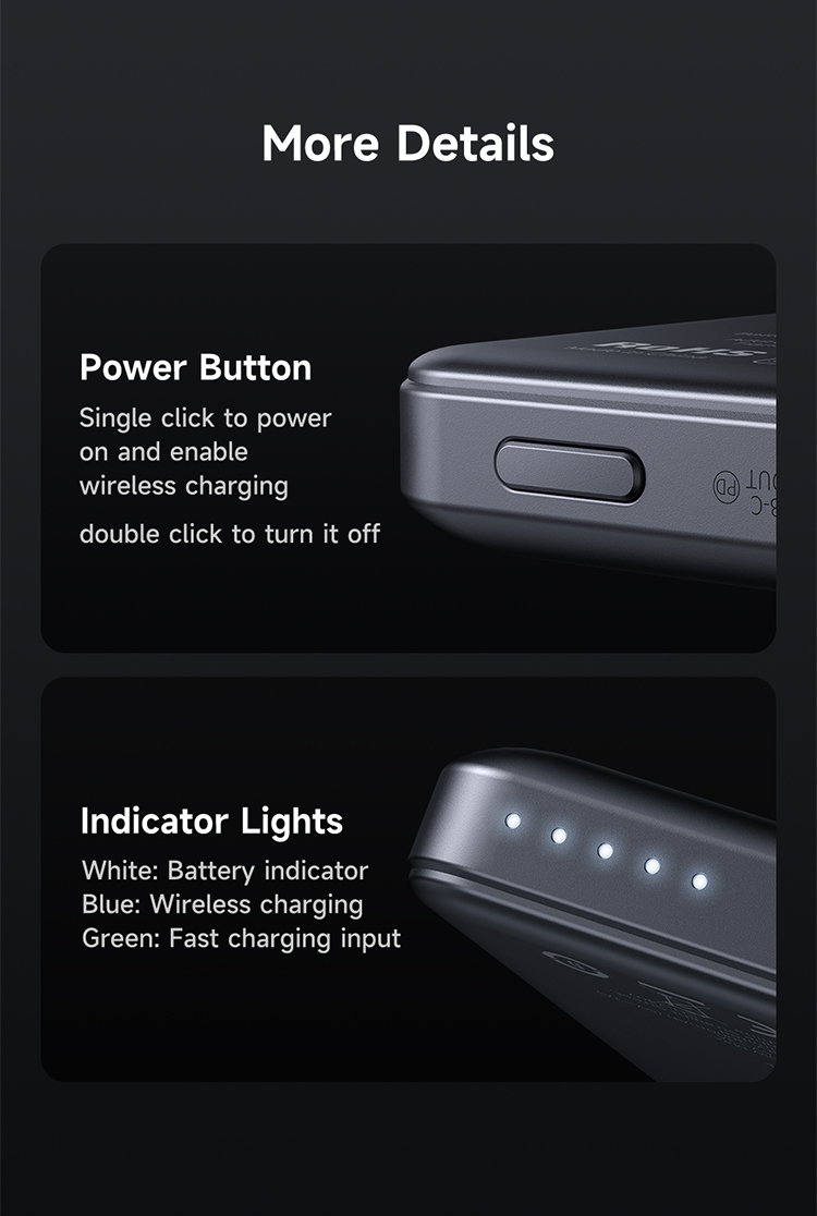 პორტატული დამტენი Mcdodo 20W Magnetic Wireless Metal Ultra-Thin 5000mAh 1C Power Bank MC-4641