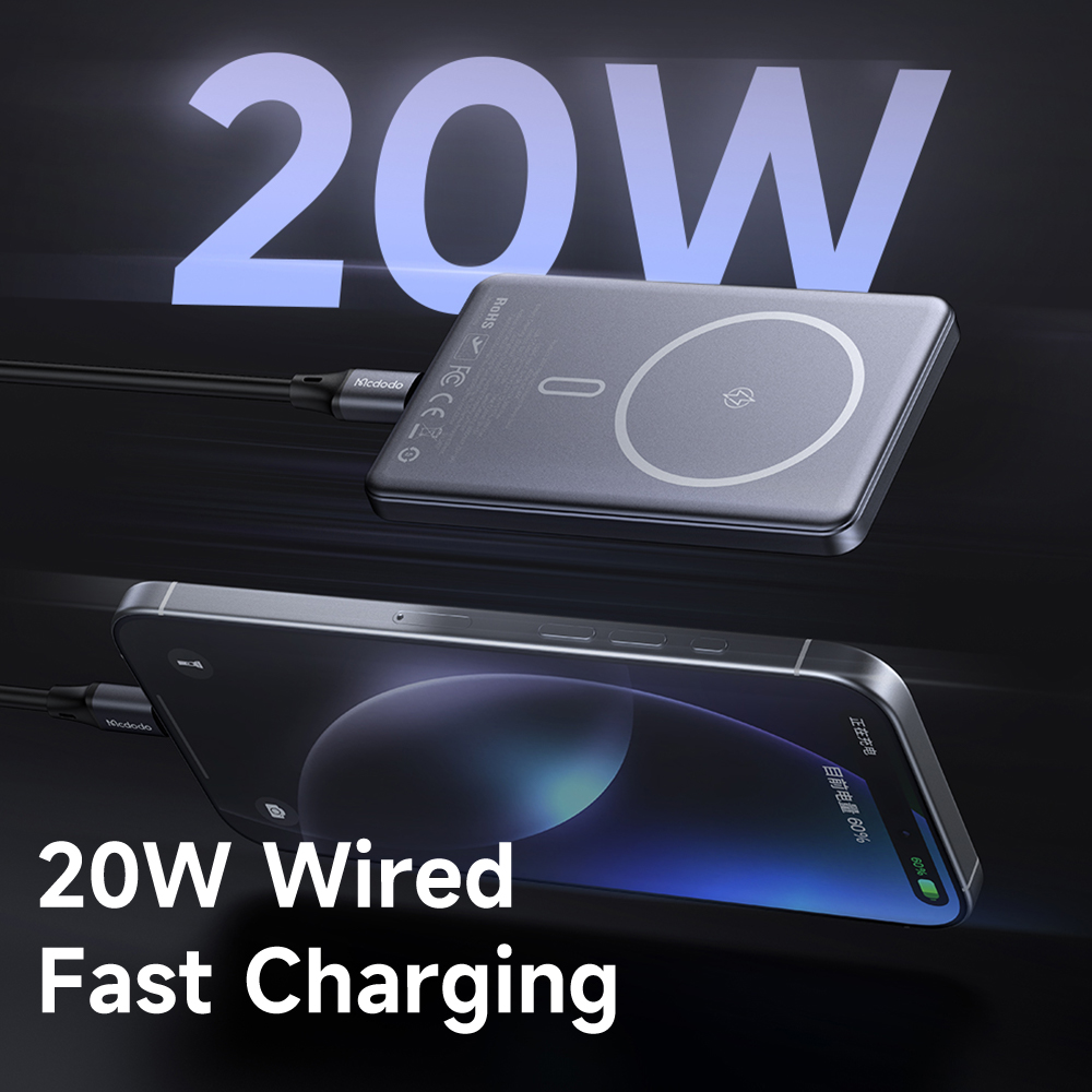 პორტატული დამტენი Mcdodo 20W Magnetic Wireless Metal Ultra-Thin 5000mAh 1C Power Bank MC-4641