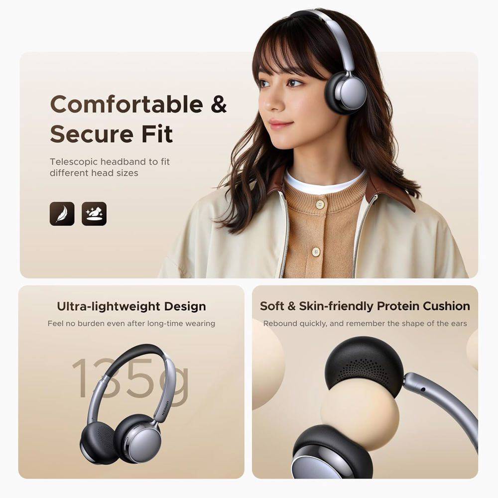 ყურსასმენი Ugreen HP207 (75630) Studio Plus, Headset, Wireless, Bluetooth, Black/Silver