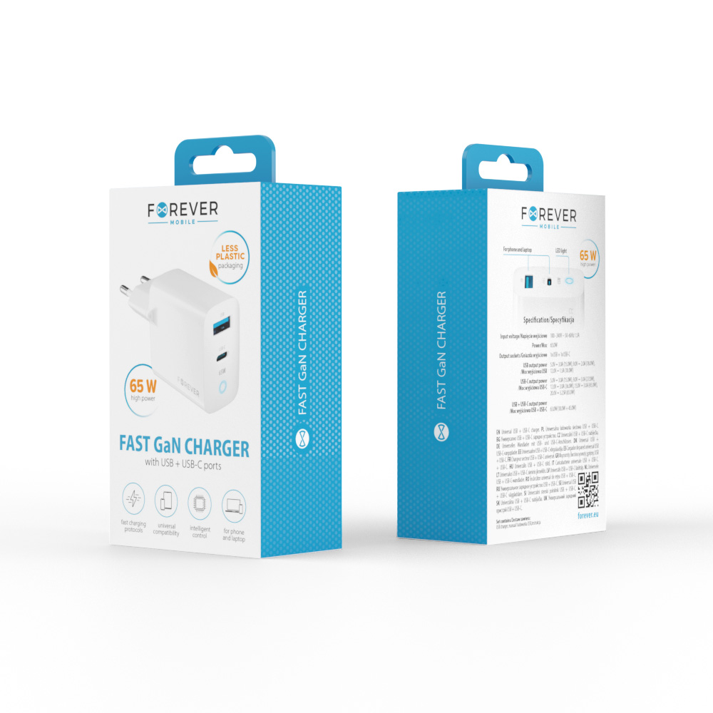 დამტენი ადაპტერი Forever GaN TC-06-65AC PD QC 65W Wall Charger White