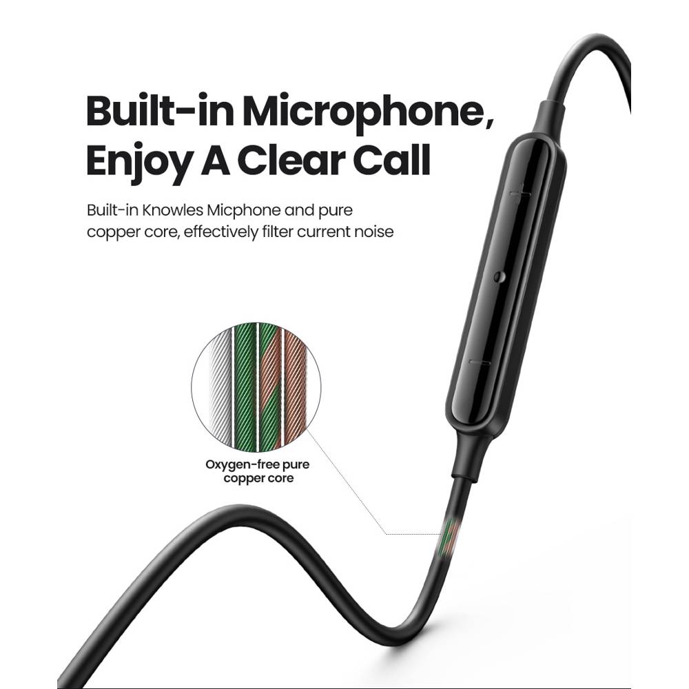 ყურსასმენი UGREEN EP103 (30637), In-Ear Headphones, Wired, 3.5mm, Black