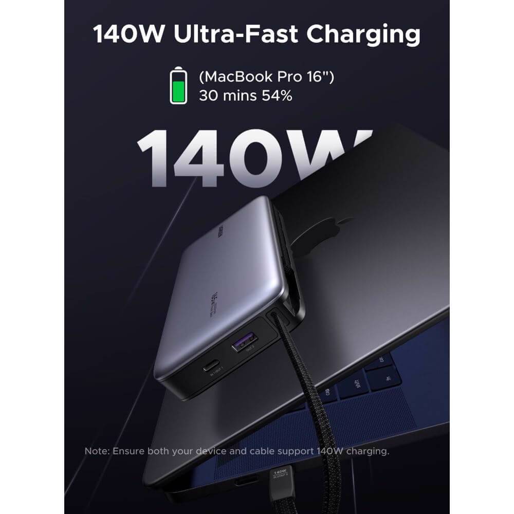 პორტატული დამტენი UGREEN PB552 (55995B) Nexode, 25000mAh, Type-C, USB, Power Bank With Built-in Type-C Cable, Grey