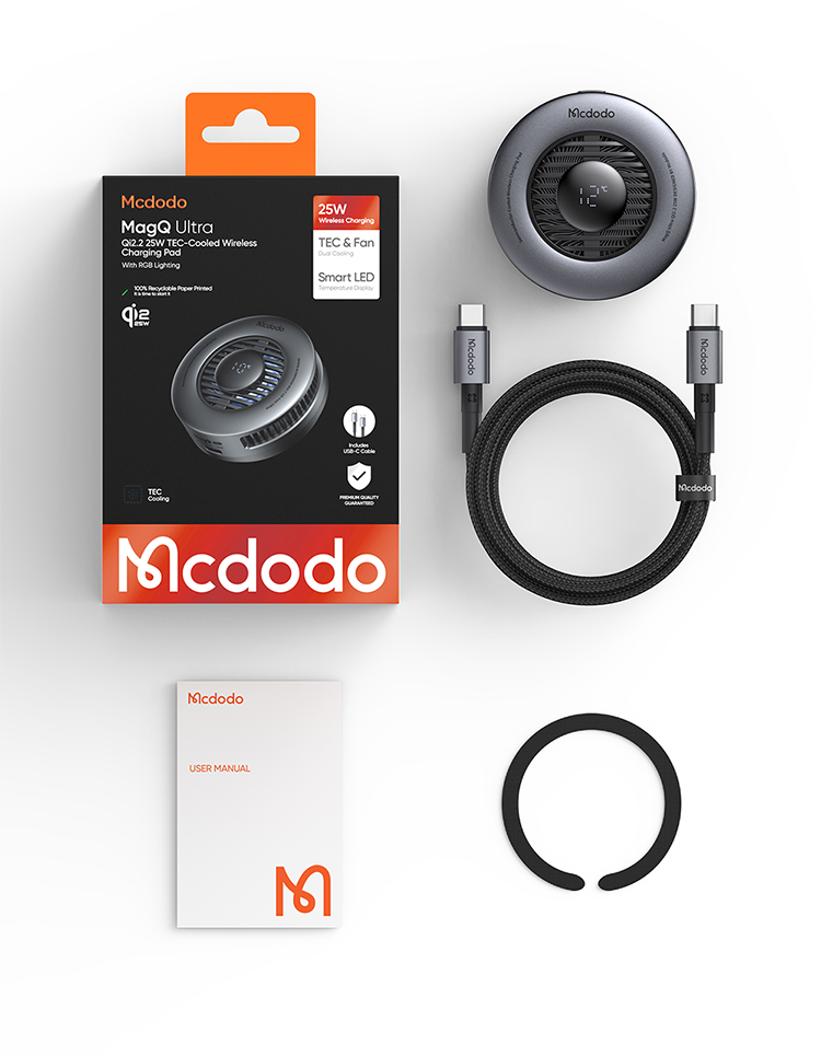 პორტატული სატენი პადი Mcdodo 25W TEC-Cooled Wireless Charging Pad  With Smart LED Temperature Display CH-8410