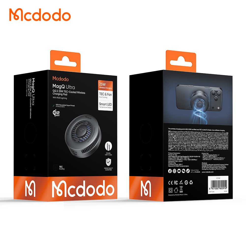 პორტატული სატენი პადი Mcdodo 25W TEC-Cooled Wireless Charging Pad  With Smart LED Temperature Display CH-8410