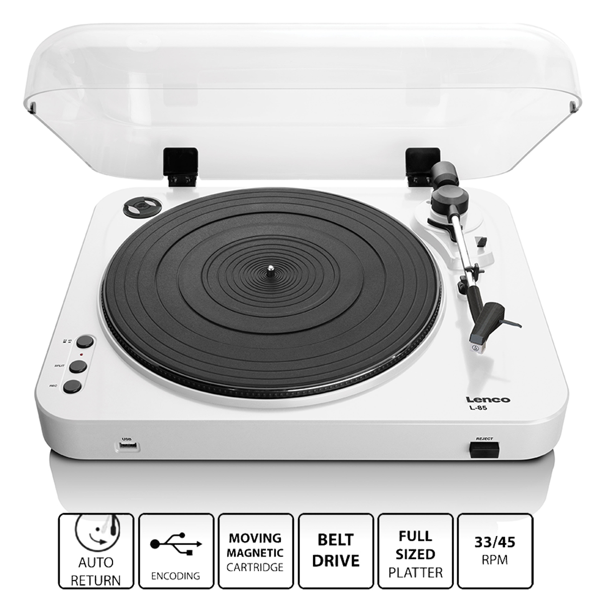 ფირსაკრავი Lenco L-85 Turntable With USB Direct Encoding White