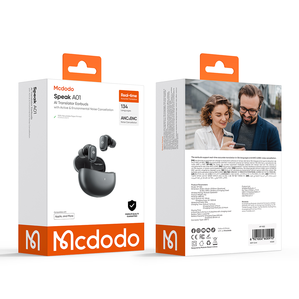 ყურსასმენი Mcdodo Speak A01 Series ANC+ENC AI Translation Earbuds HP-8221