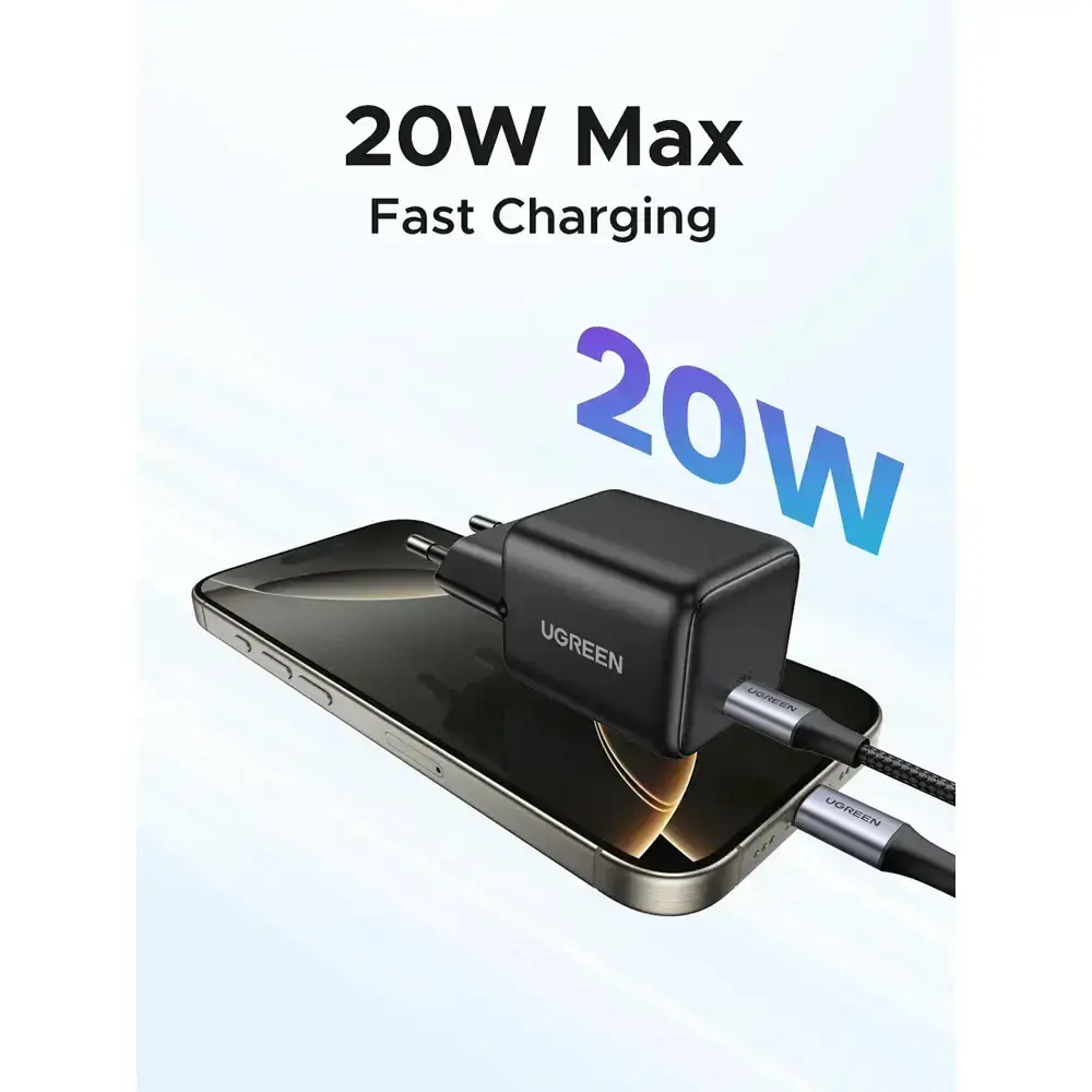 მობილურის დამტენი UGREEN X512 (55553), 20W, Type-C GaN Fast Charger, Black