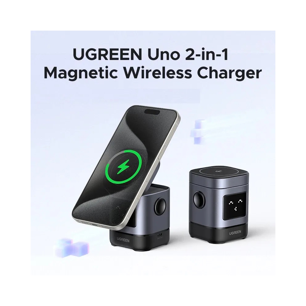 უსადენო დამტენი UGREEN Uno W709 (45775) Qi2, 15W, 2-in-1 Magnetic Wireless Charger, Black/Grey