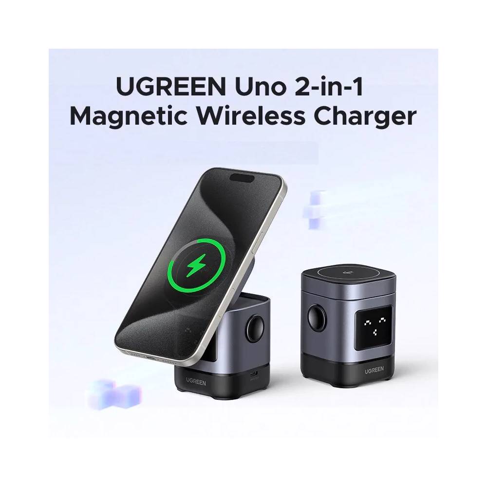 უსადენო დამტენი UGREEN Uno W709 (45775) Qi2, 15W, 2-in-1 Magnetic Wireless Charger, Black/Grey