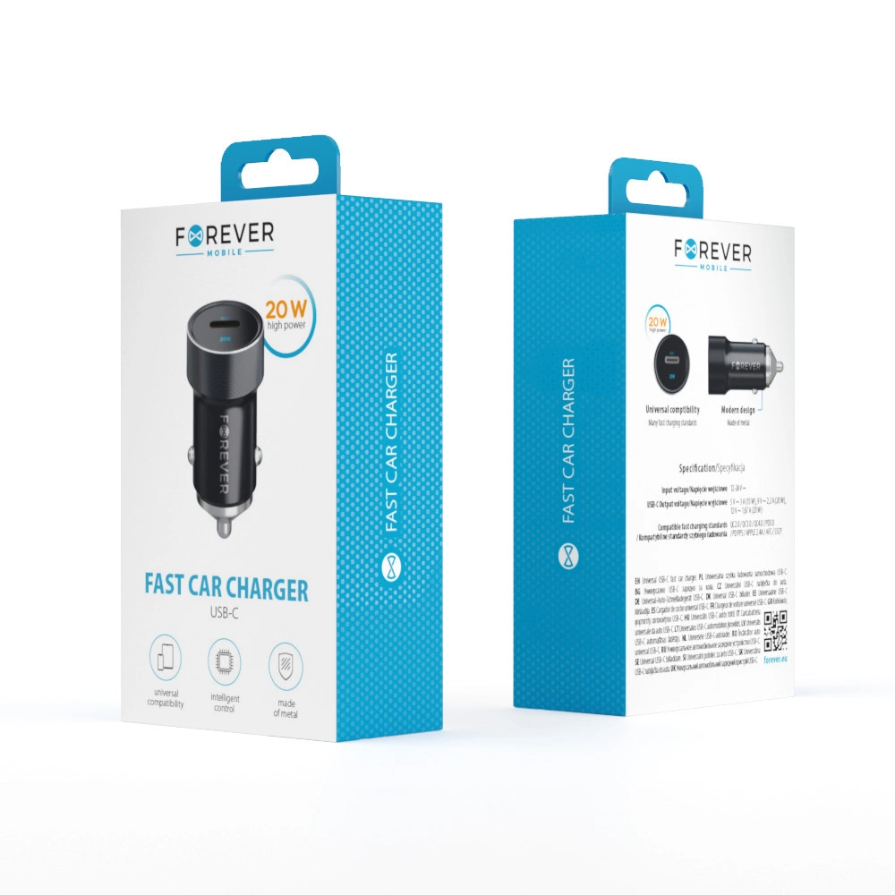 მანქანის ადაპტერი  Forever CC-06 PD QC USB Type-C Car Charger 20W Black