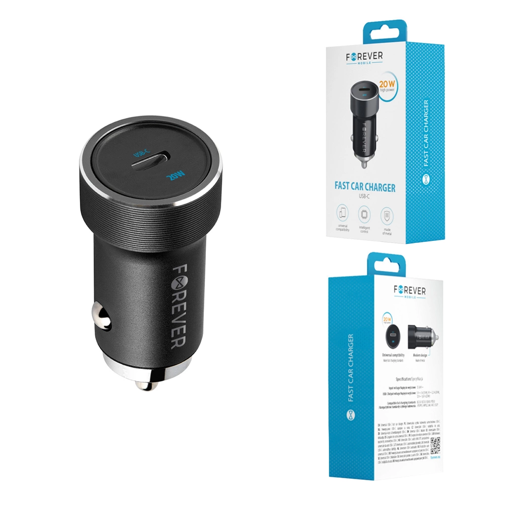 მანქანის ადაპტერი  Forever CC-06 PD QC USB Type-C Car Charger 20W Black