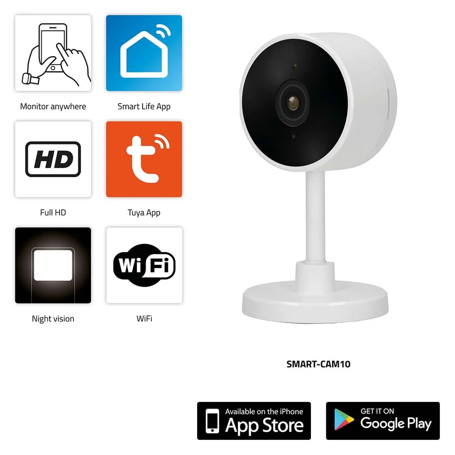 მოძრაობის დეტექტორი Alecto SMART-SAFETY2 Wi-Fi Security Camera with motion detector White