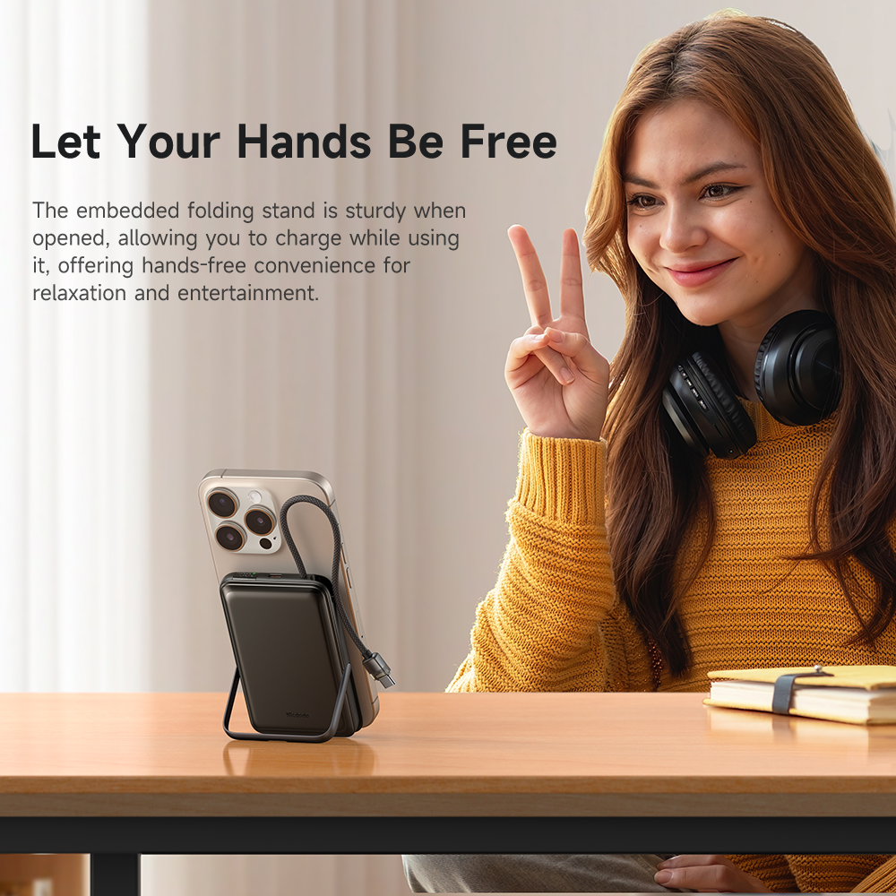 პორტატული დამტენი Mcdodo 20W Digital Display 10000mAh Dual-Zone Magnetic Power Bank Built- in Cable & Stand MC-6320