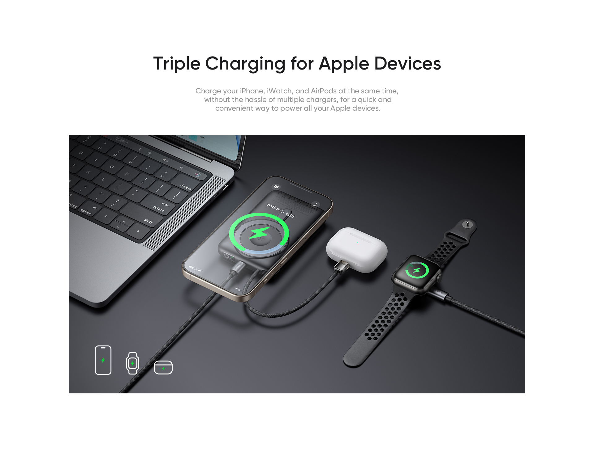 პორტატული დამტენი Mcdodo 20W Digital Display 10000mAh Dual-Zone Magnetic Power Bank Built- in Cable & Stand MC-6320