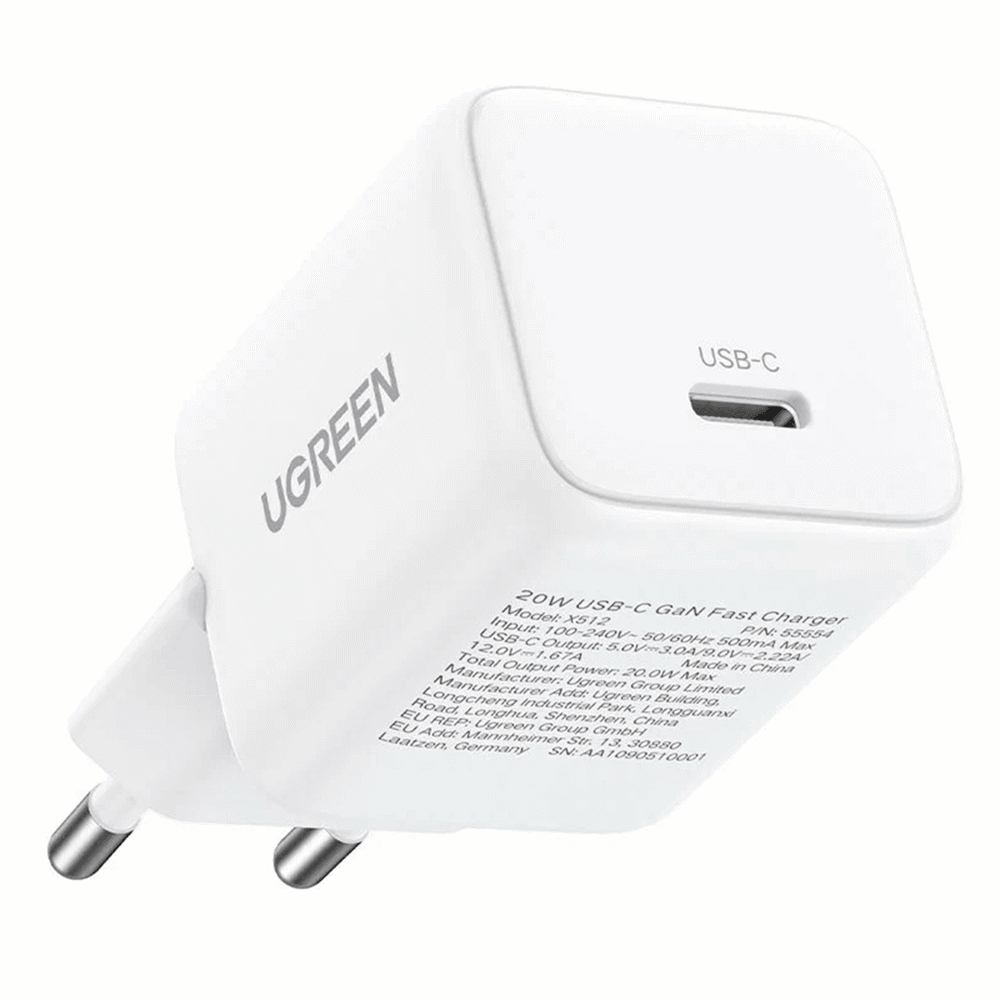 მობილურის დამტენი UGREEN X512 (55554), 20W, Type-C GaN Fast Charger, White
