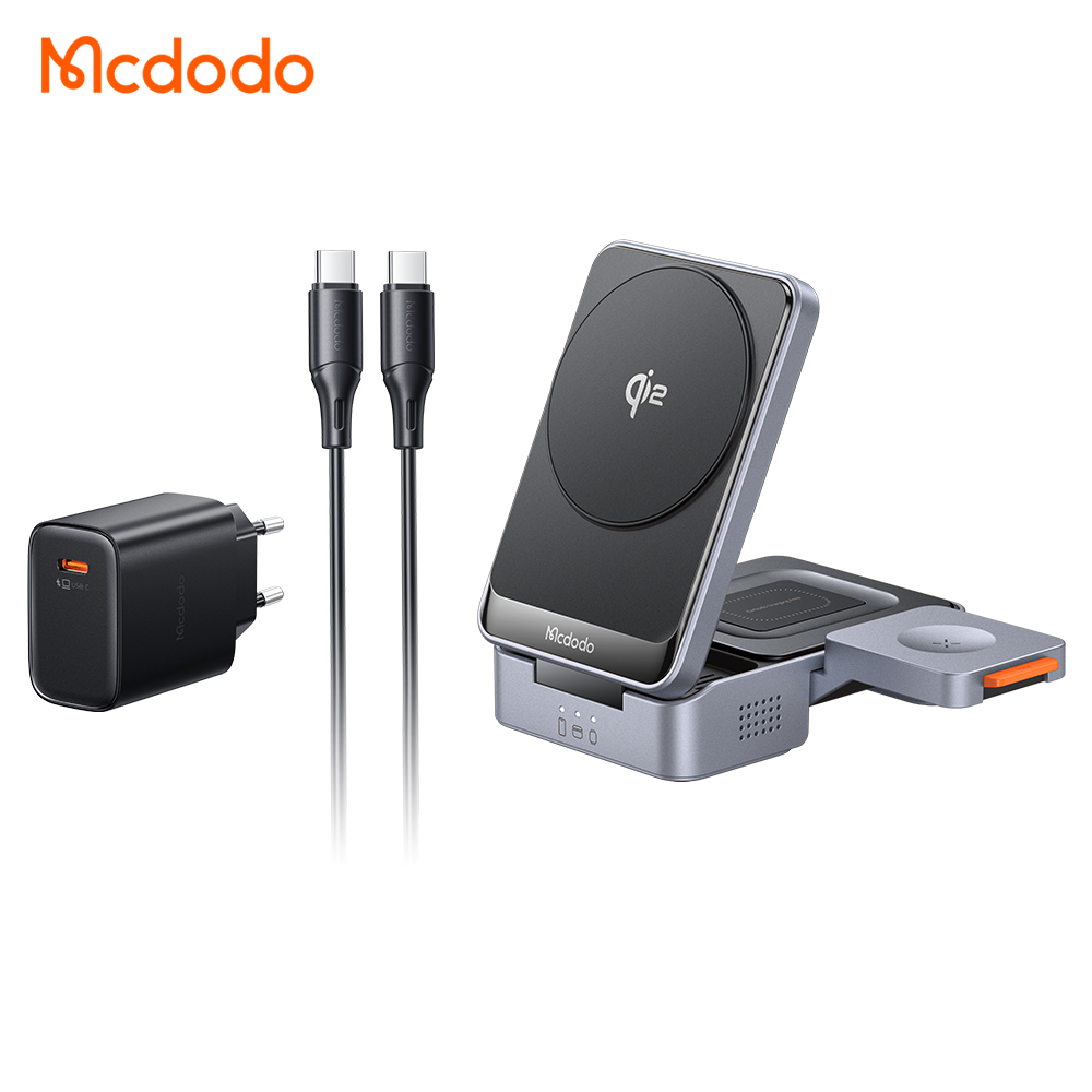 სატენი სადგური Mcdodo MagQ Qi2 Foldable 3 in 1 Magnetic Wireless Charging Station with 33W charger(EU plug)  (Qi2 Officially Certified) CH-5192