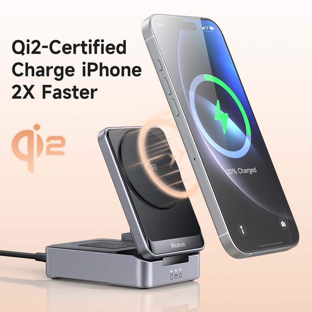 სატენი სადგური Mcdodo MagQ Qi2 Foldable 3 in 1 Magnetic Wireless Charging Station with 33W charger(EU plug)  (Qi2 Officially Certified) CH-5192