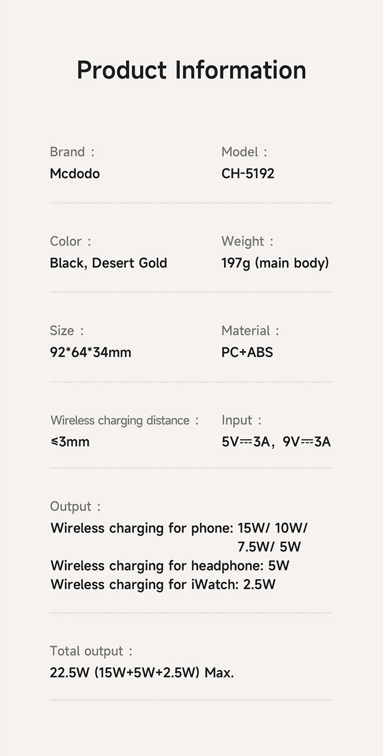სატენი სადგური Mcdodo MagQ Qi2 Foldable 3 in 1 Magnetic Wireless Charging Station with 33W charger(EU plug)  (Qi2 Officially Certified) CH-5192