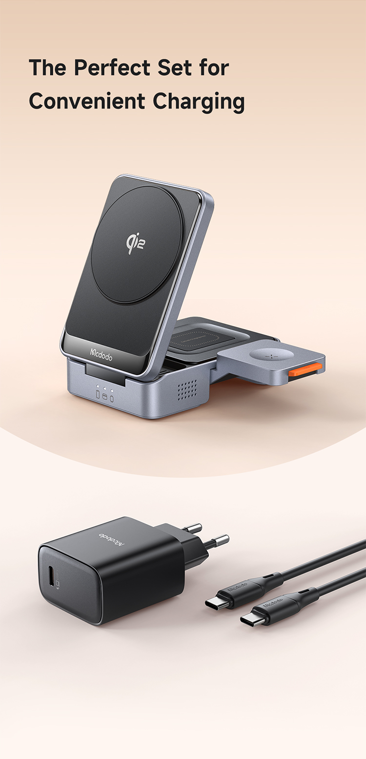 სატენი სადგური Mcdodo MagQ Qi2 Foldable 3 in 1 Magnetic Wireless Charging Station with 33W charger(EU plug)  (Qi2 Officially Certified) CH-5192