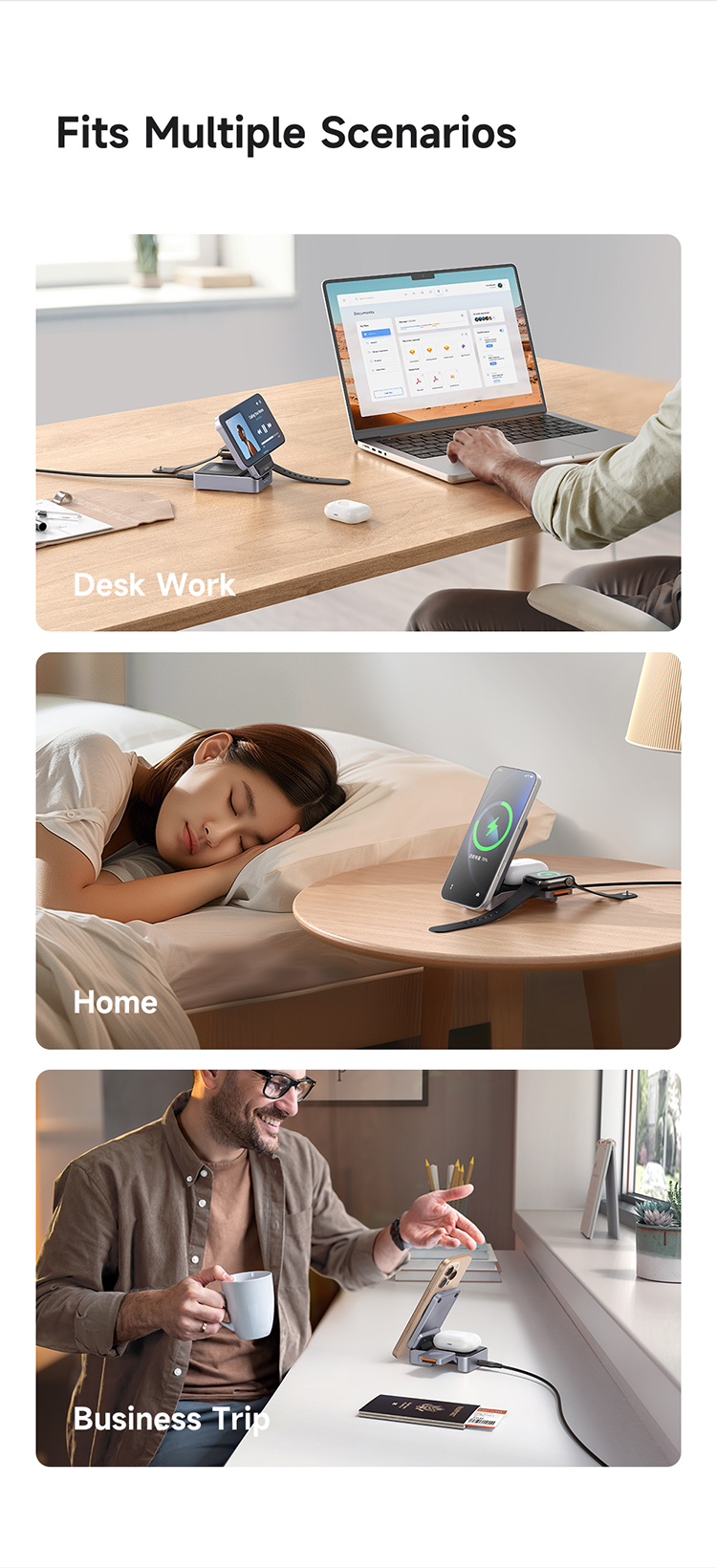 სატენი სადგური Mcdodo MagQ Qi2 Foldable 3 in 1 Magnetic Wireless Charging Station with 33W charger(EU plug)  (Qi2 Officially Certified) CH-5192