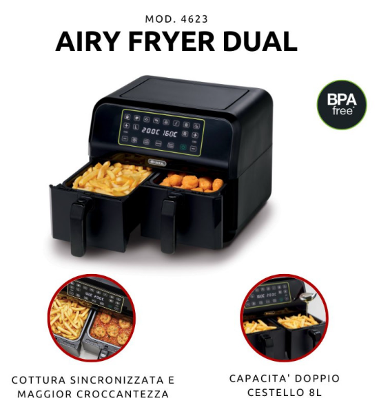 აეროგრილი Ariete 4623 Double Basket Air Fryer Dual 2x4L Black