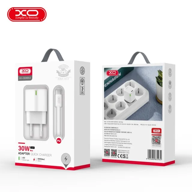 დამტენი და კაბელი XO CE06 PD 30W Wall Charger  + Type-C Cable White
