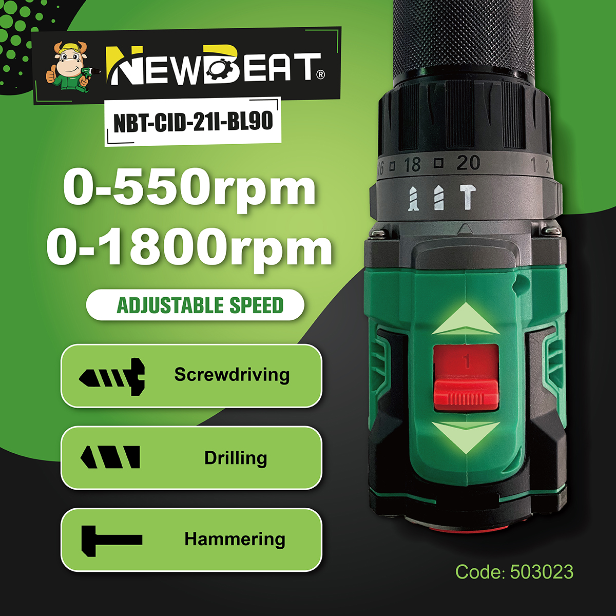იმპულსური ბურღი NEWBEAT NBT-CID-21IBL90